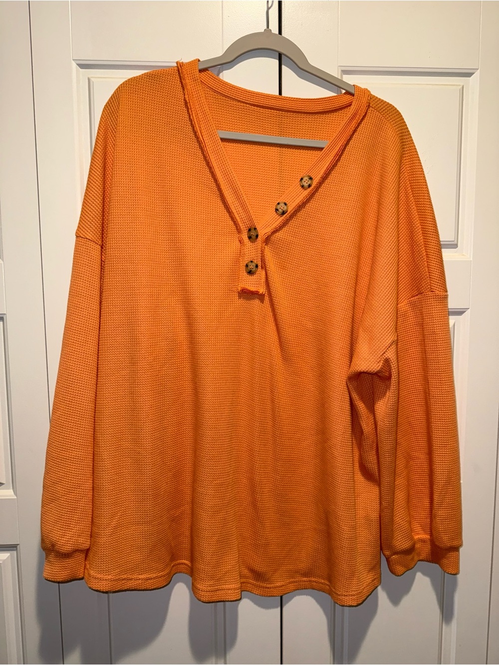 Orange Waffle Knit Button Henley Top